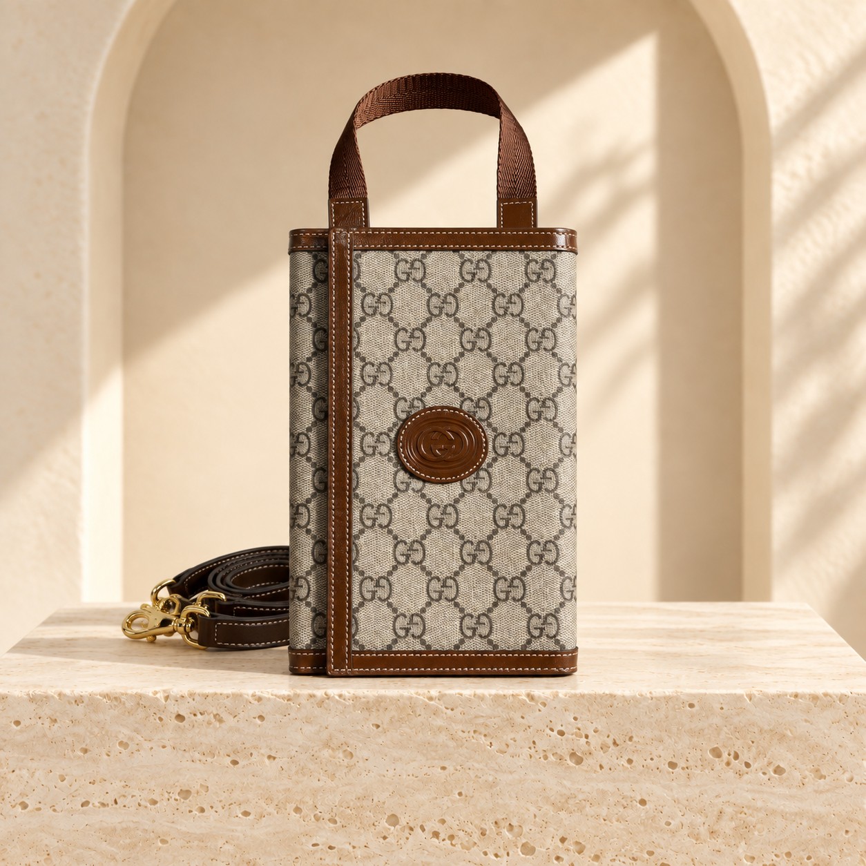 Gucci Monogram Folding Phone Wallet front view