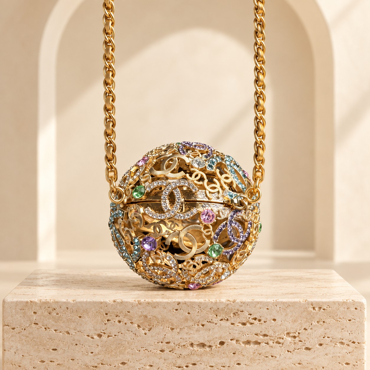 Chanel Métiers d’Art Jeweled Sphere Evening Bag in Multicolor, front view