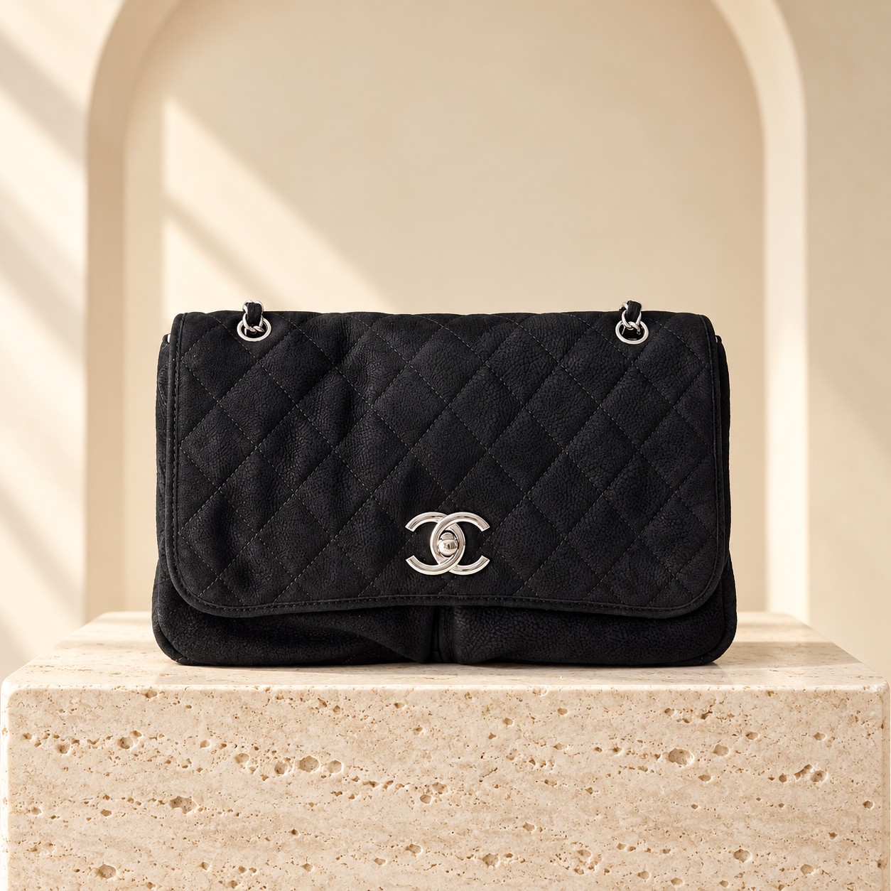 Chanel Chance Double-Pocket Chain Tote in Black and brown, front view