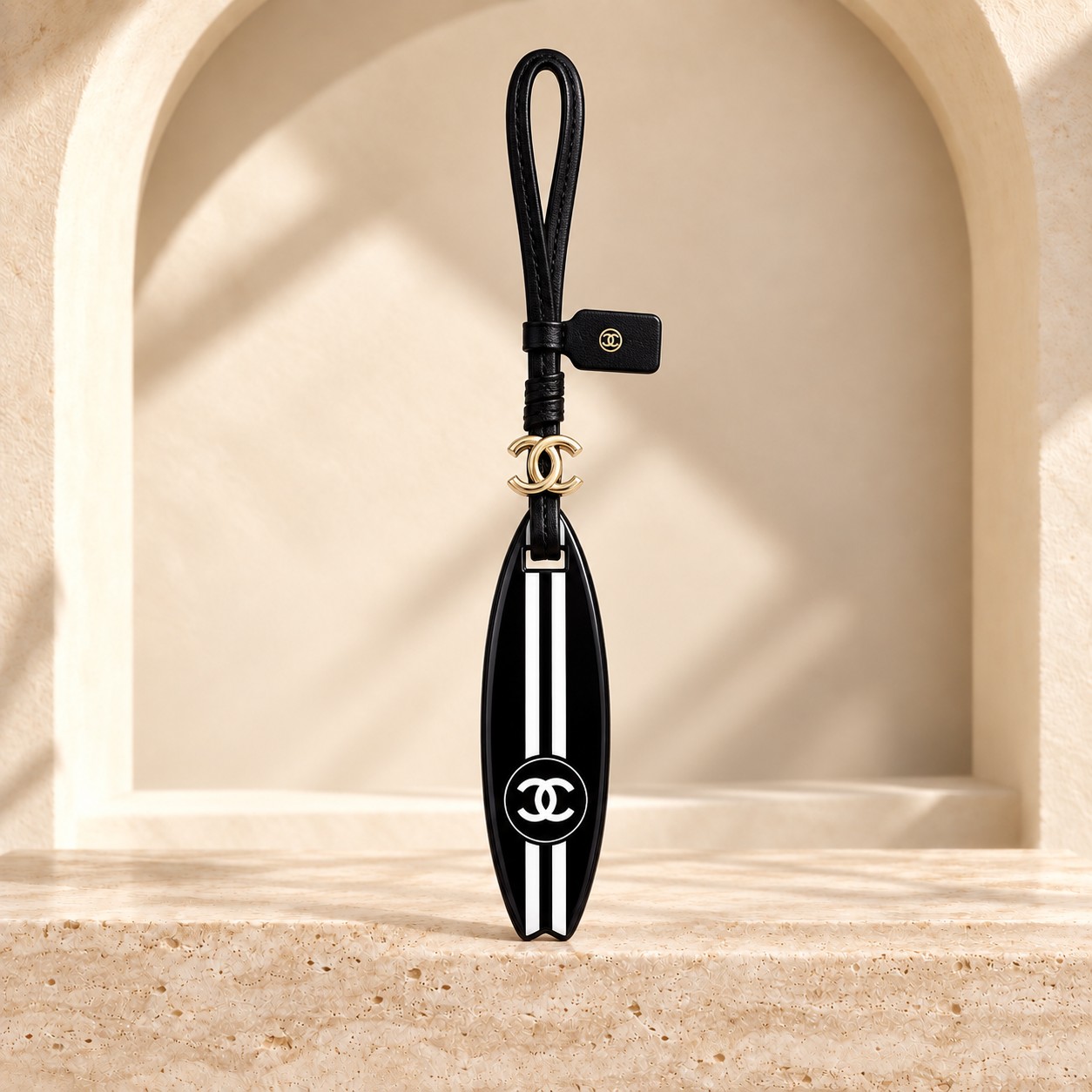 Surfboard Bag Charm in its first photographed design, front view