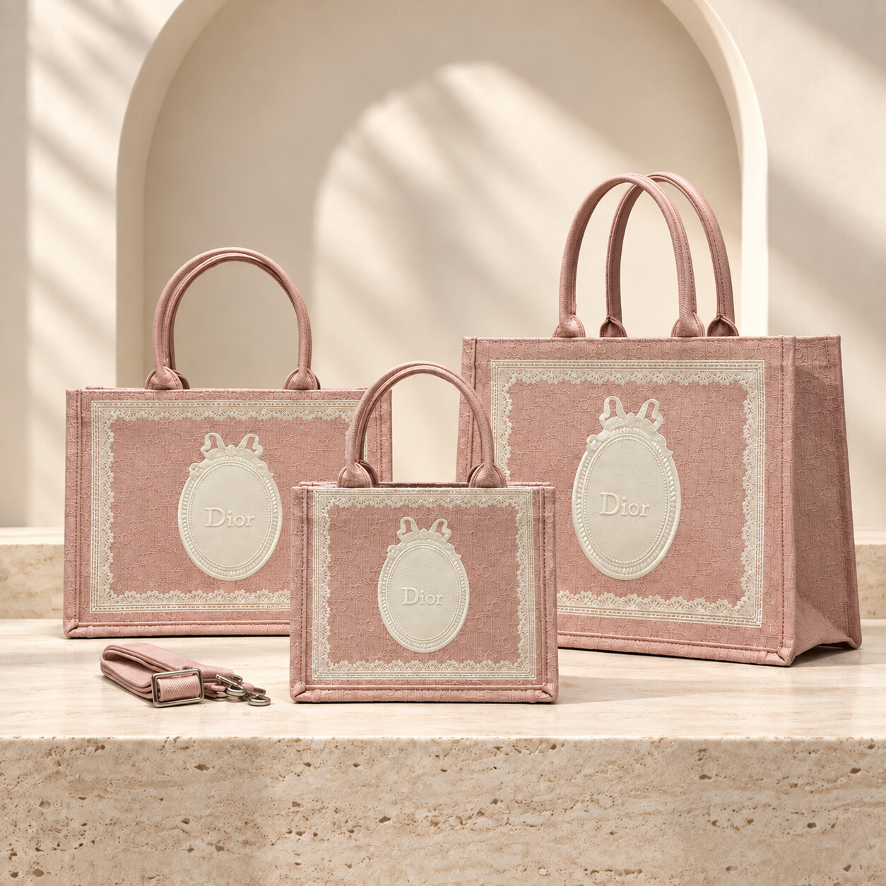 Dior Book Tote in Blush Pink and Ivory, three sizes