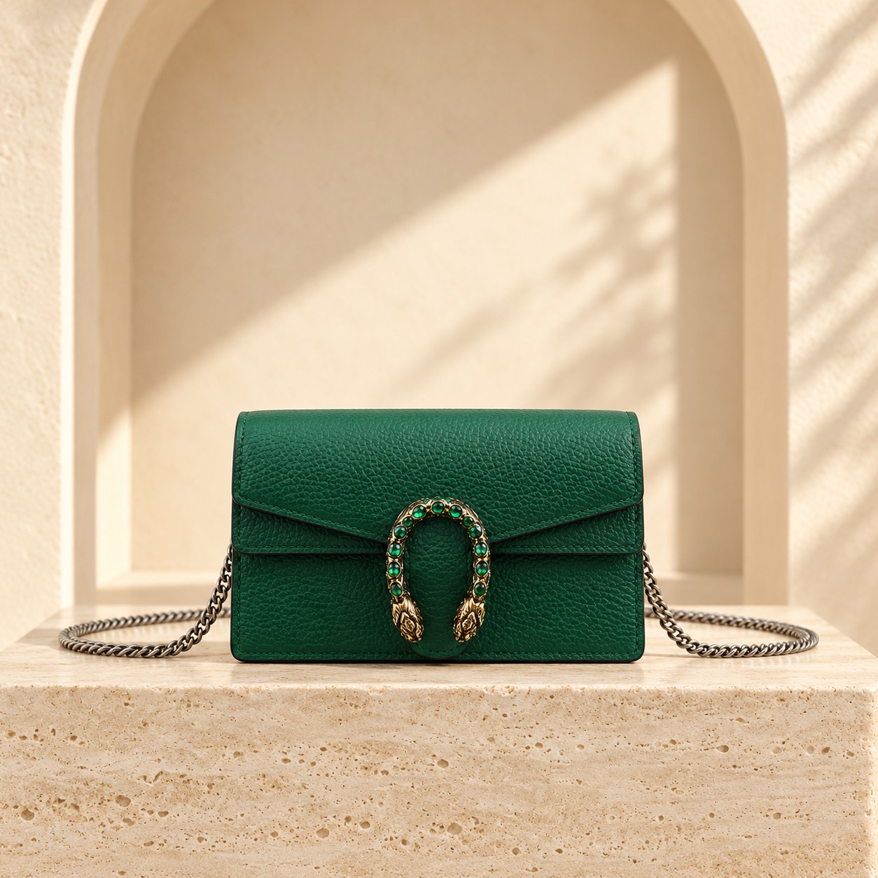 Dionysus Leather Super Mini — Green, straight-on front view