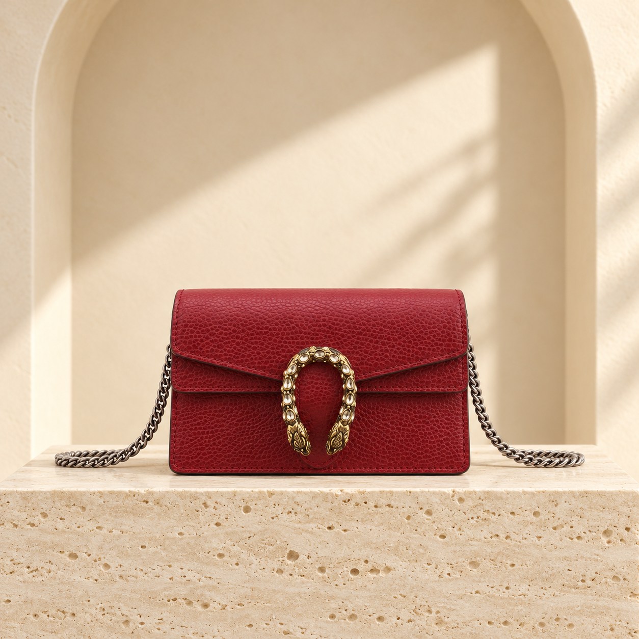 Dionysus Leather Super Mini — Red, straight-on front view