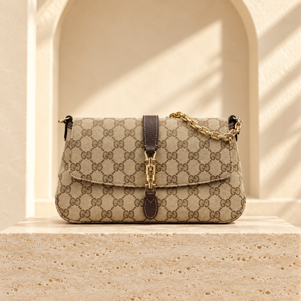 GG Jackie Chain Bag — Almond, straight-on front view