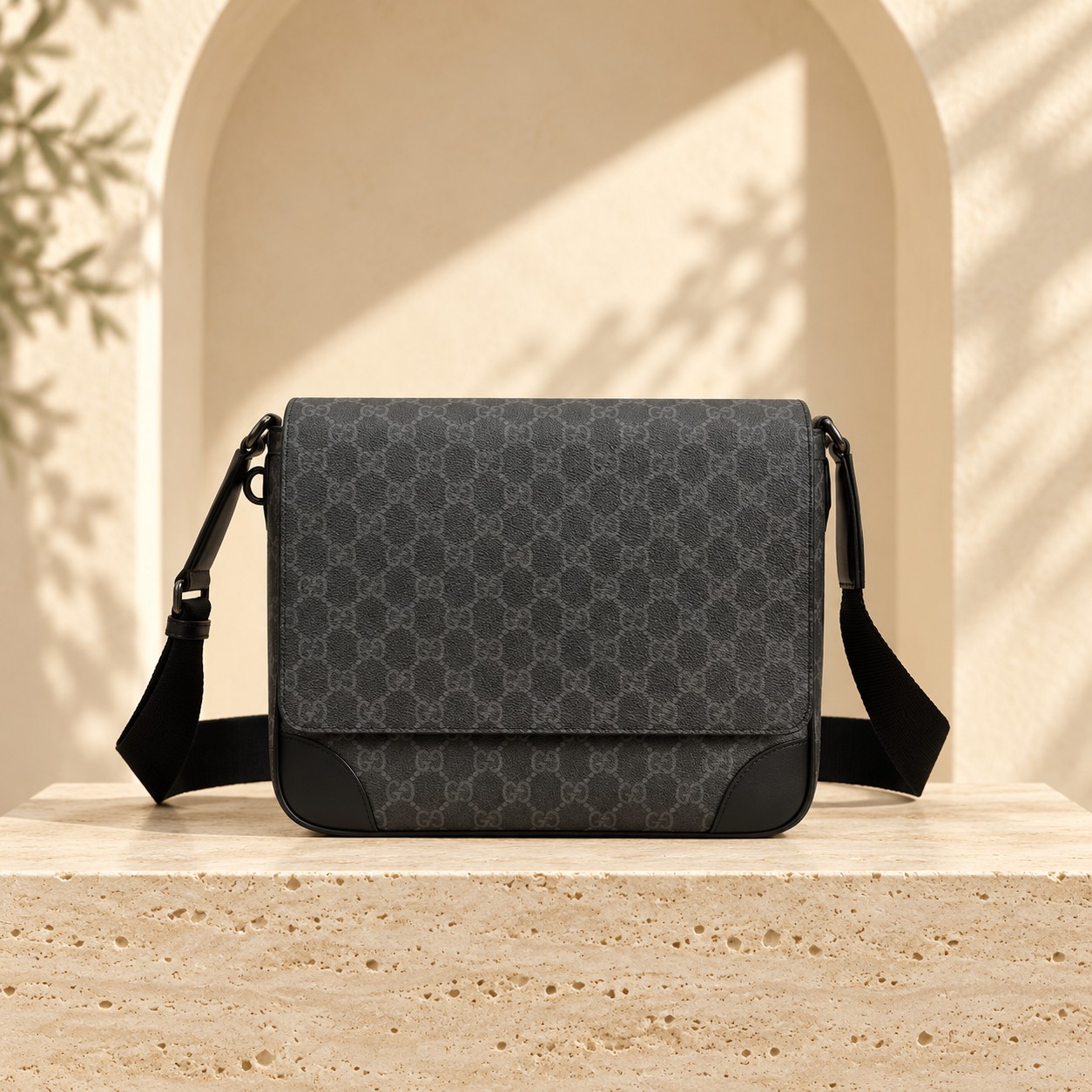 GG Supreme Flap Messenger Bag in Grey / Black