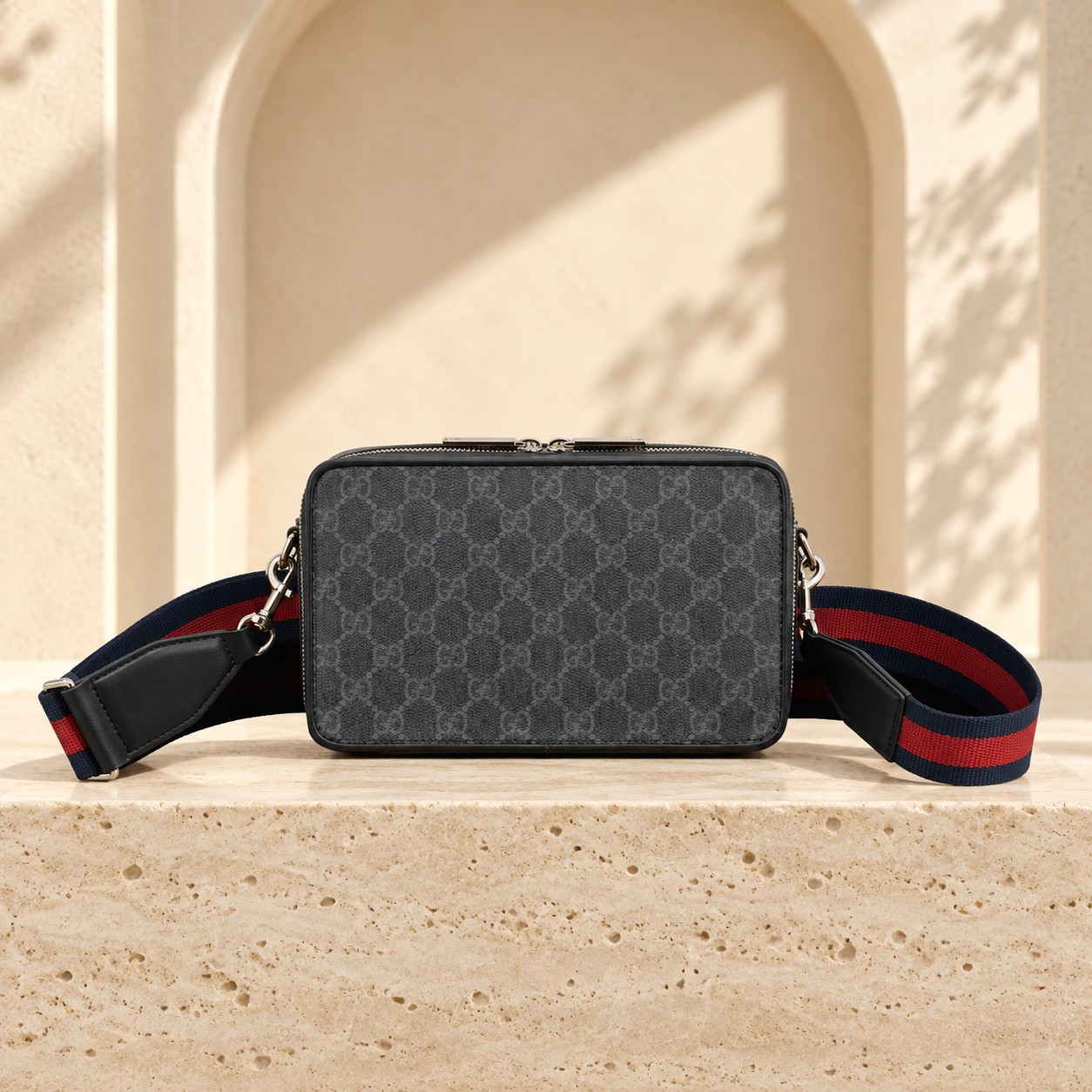 GG Supreme Web Camera Bag in Grey / Black