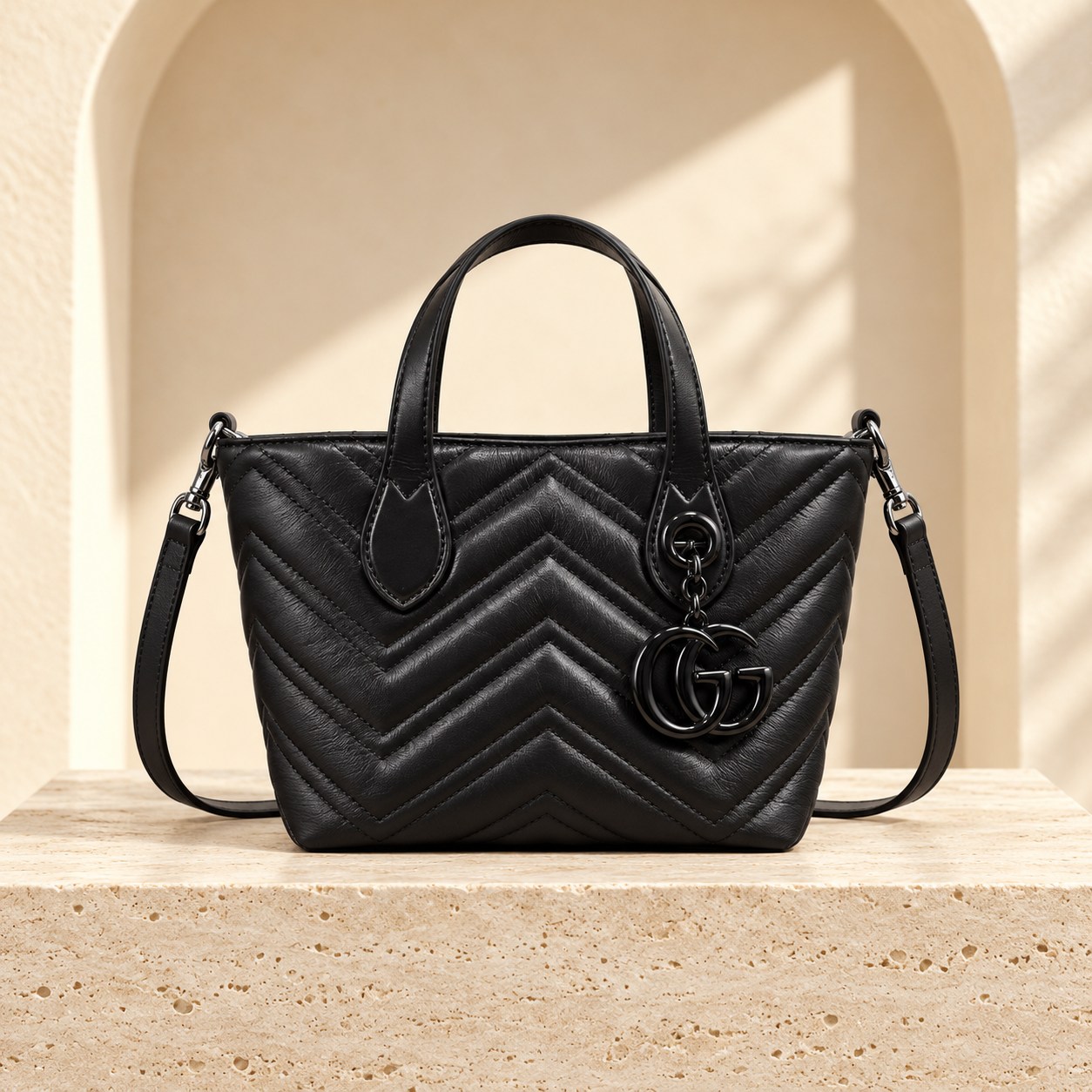 GG Marmont Mini Tote — Black, straight-on front view