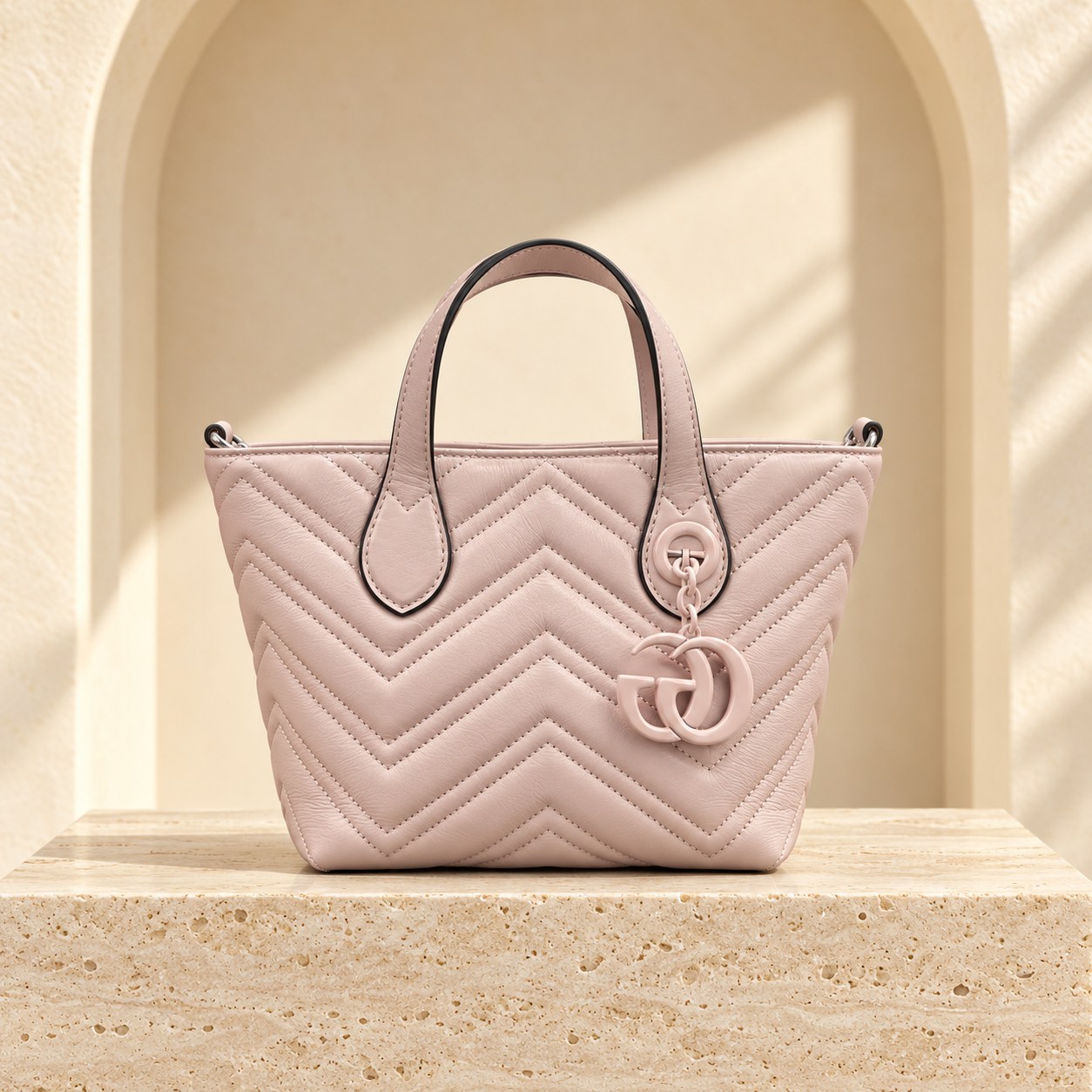 GG Marmont Mini Tote — Pink, straight-on front view