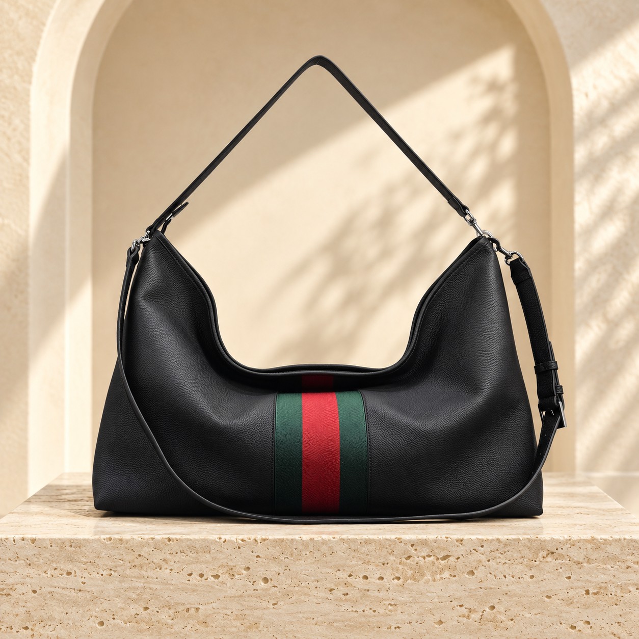 Web Stripe Oversized Hobo in Black