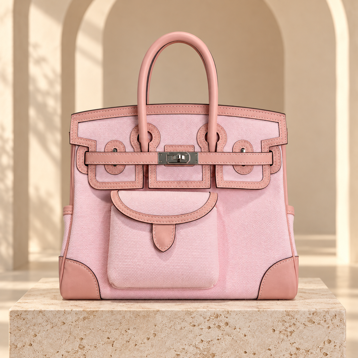 Tonal blush-pink Cargo 25 bag, straight front view