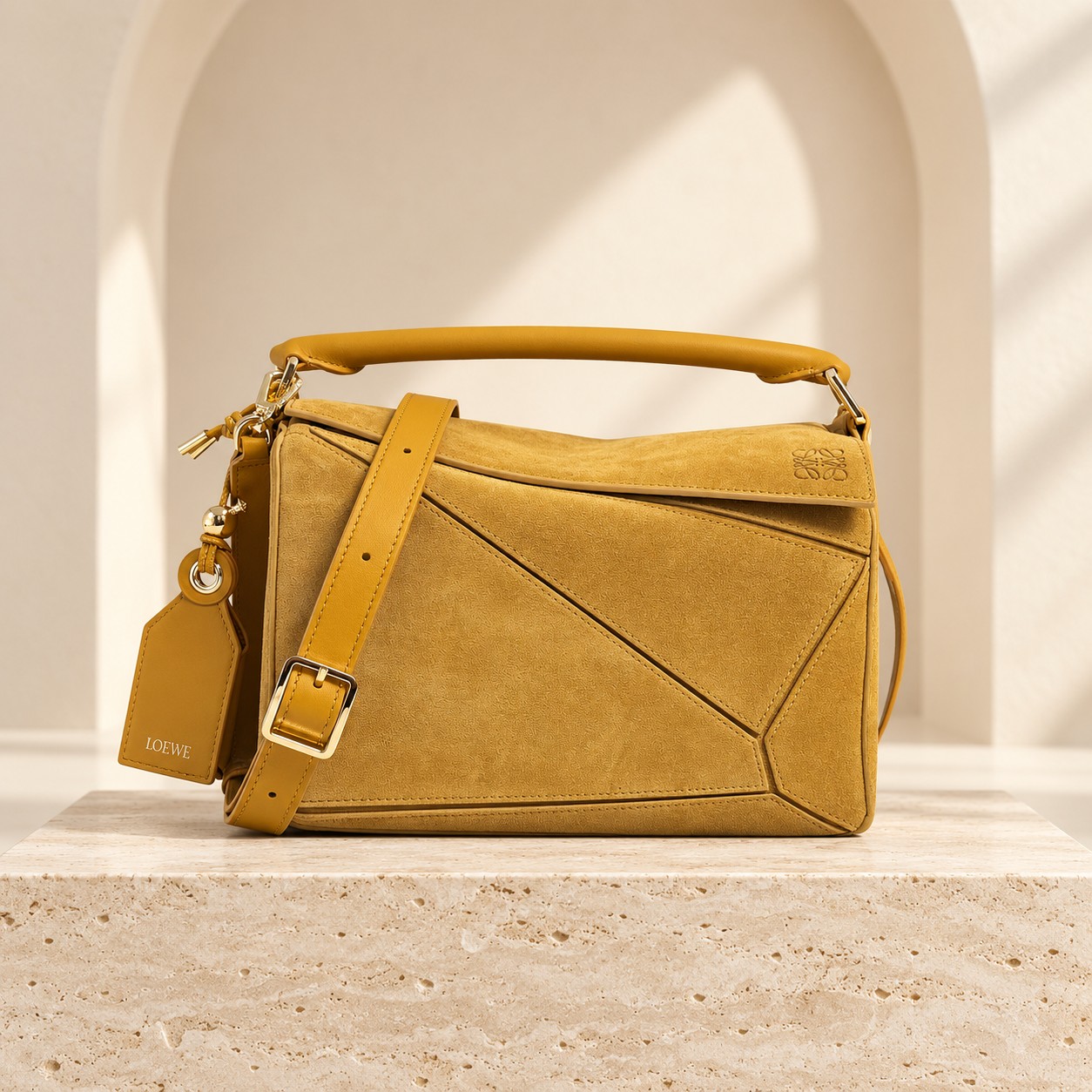 Loewe Small Featherlight Puzzle in Mustard, front view