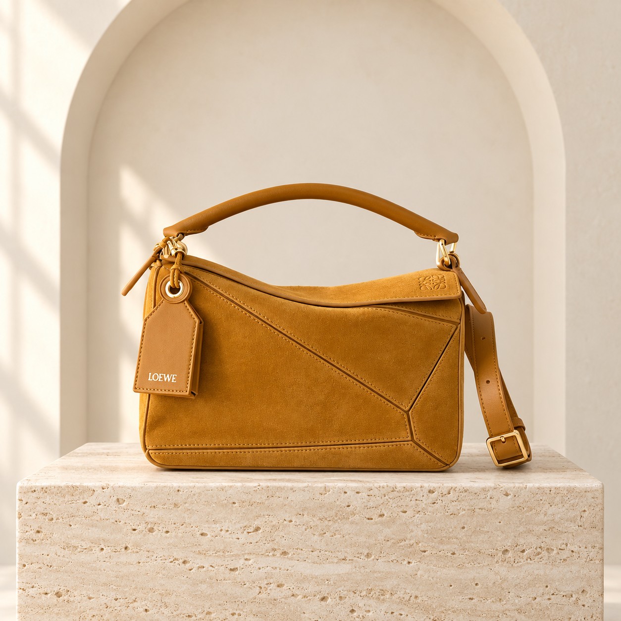 Loewe Small Featherlight Puzzle in Mustard, front view