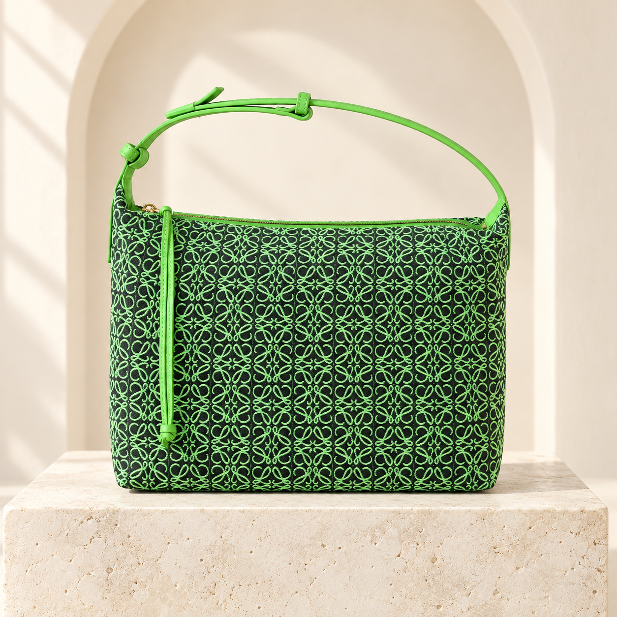 Cubi Anagram Shoulder Bag - Large, Apple Green Floral Jacquard