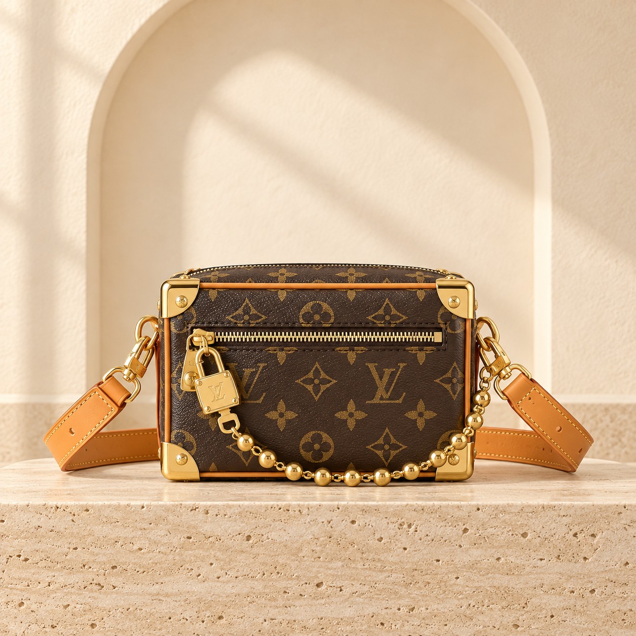 Louis Vuitton Mini Soft Trunk in Brown Monogram, front view