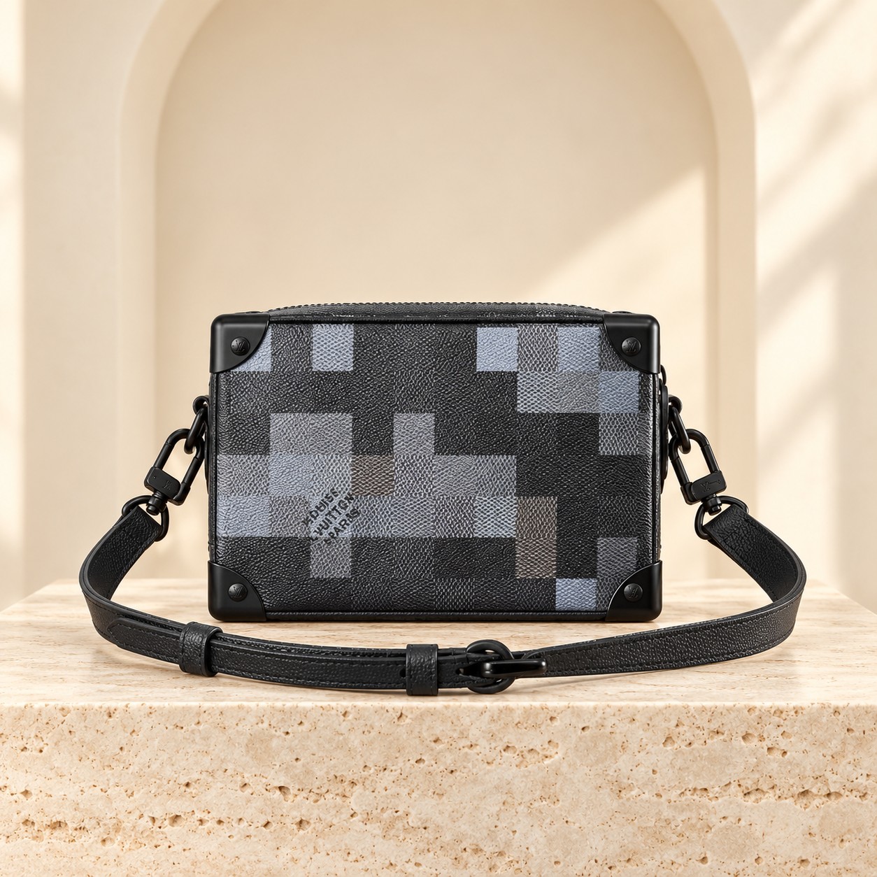 Louis Vuitton Mini Soft Trunk in Black Damoflage, front view