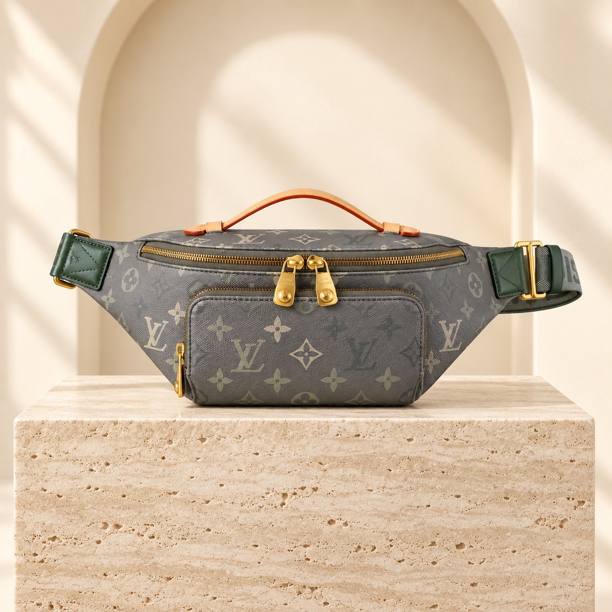 Louis Vuitton Rush Waist Bag in Military green, front view