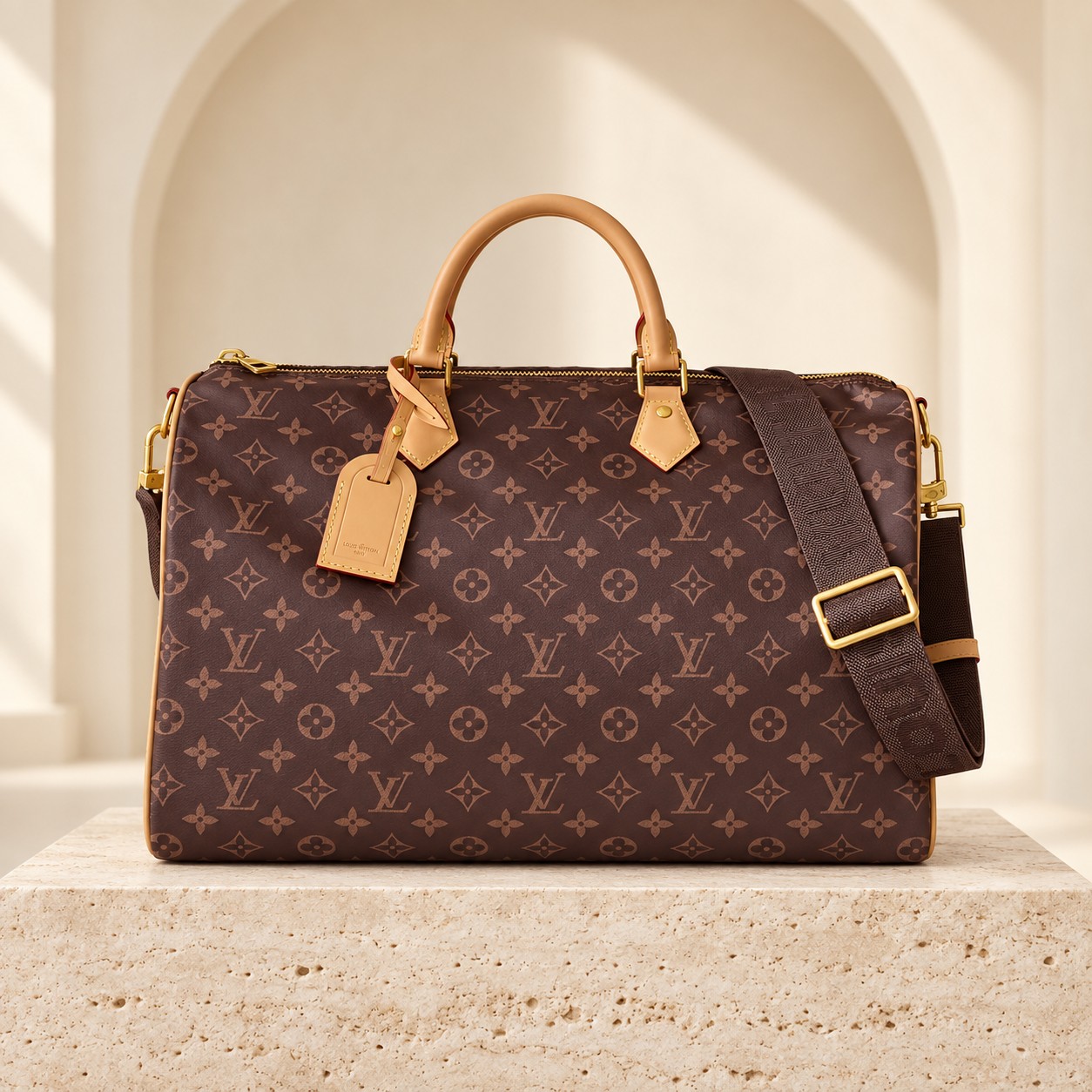 Louis Vuitton Keepall Bandoulière 40 in Brown, front view