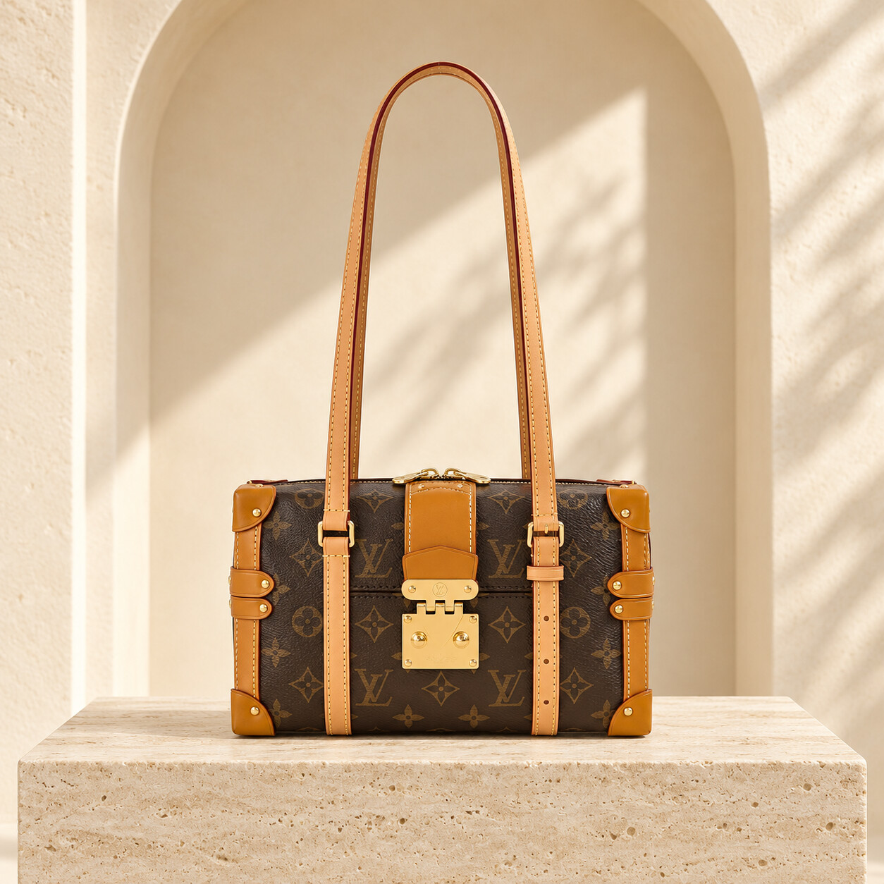 Malle De Jour Monogram handbag with S-lock shown straight-on