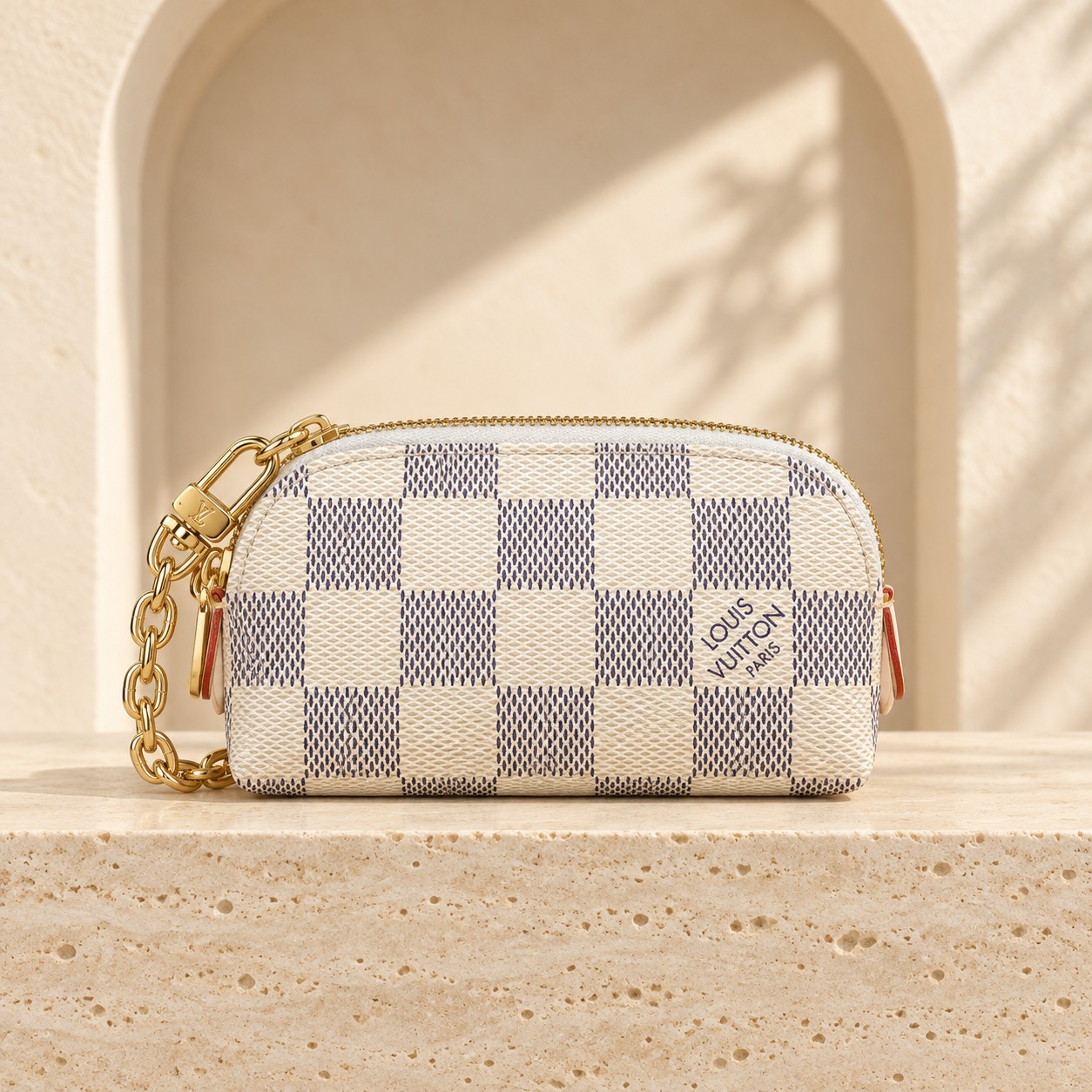 Louis Vuitton Damier Azur Chain Cosmetic Pouch in Cream and Blue