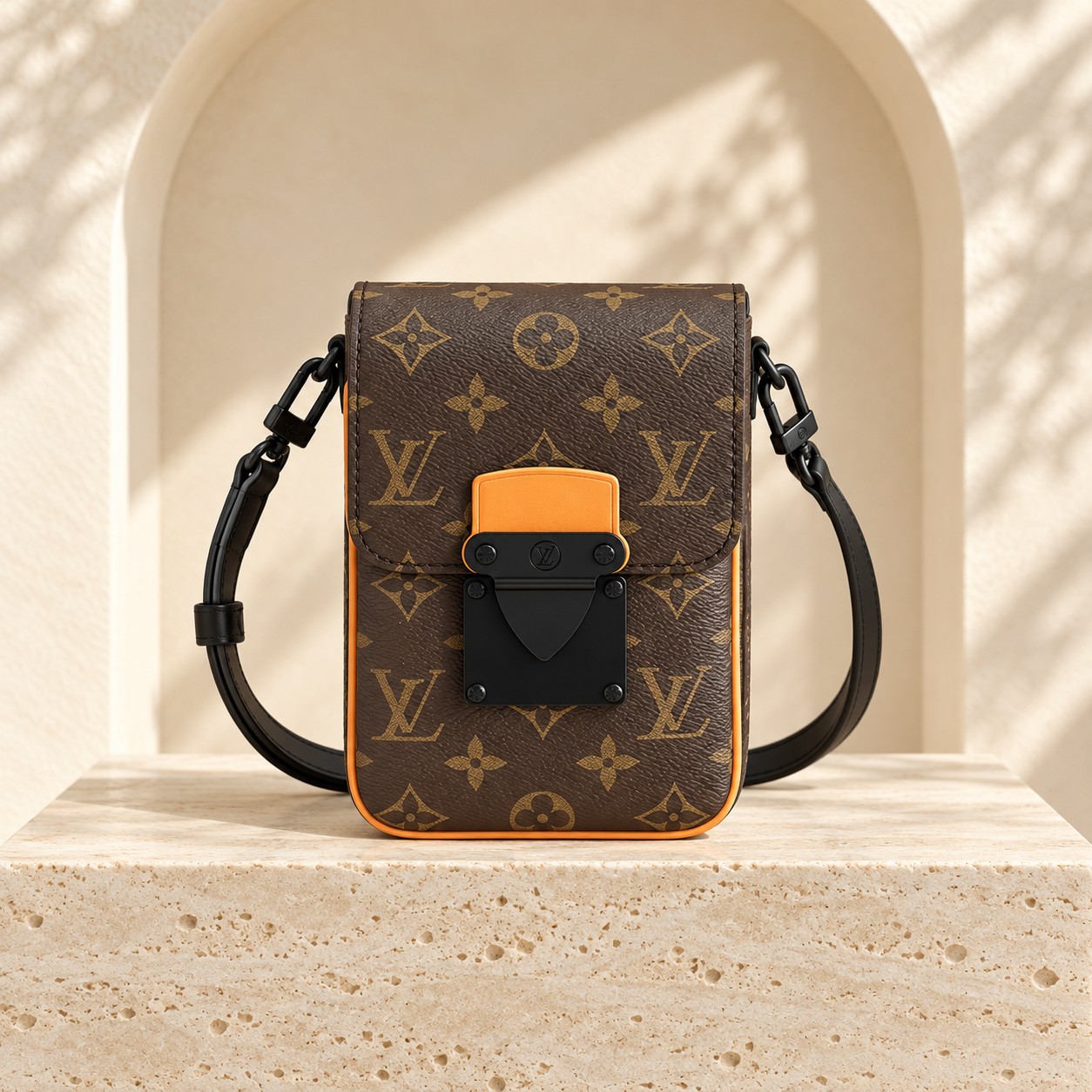Louis Vuitton S-Lock Vertical Wearable Wallet in Brown, Black, and Orange