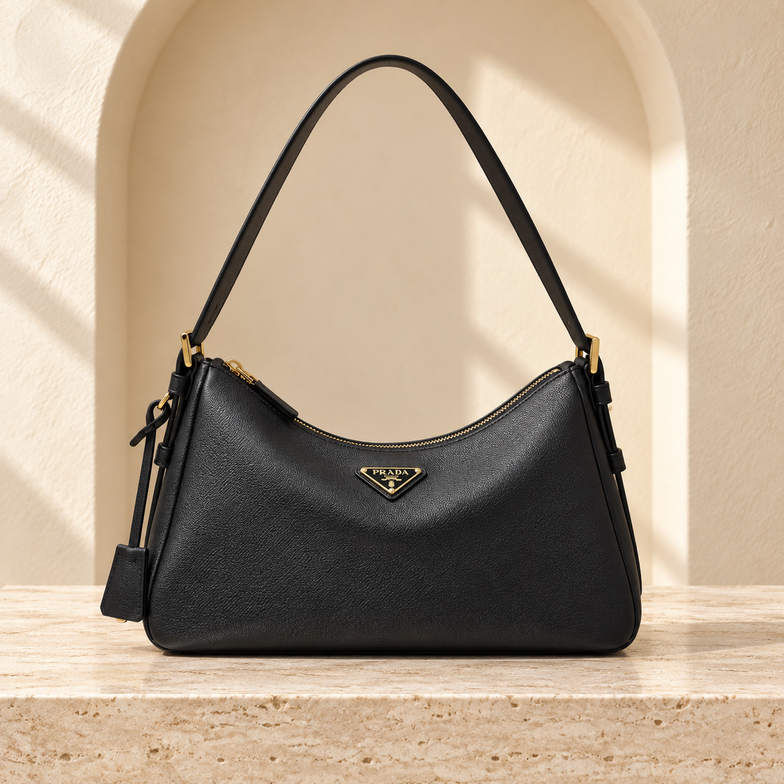 Prada Aimee Hobo Bag — Color Collection in Black, straight-on front view