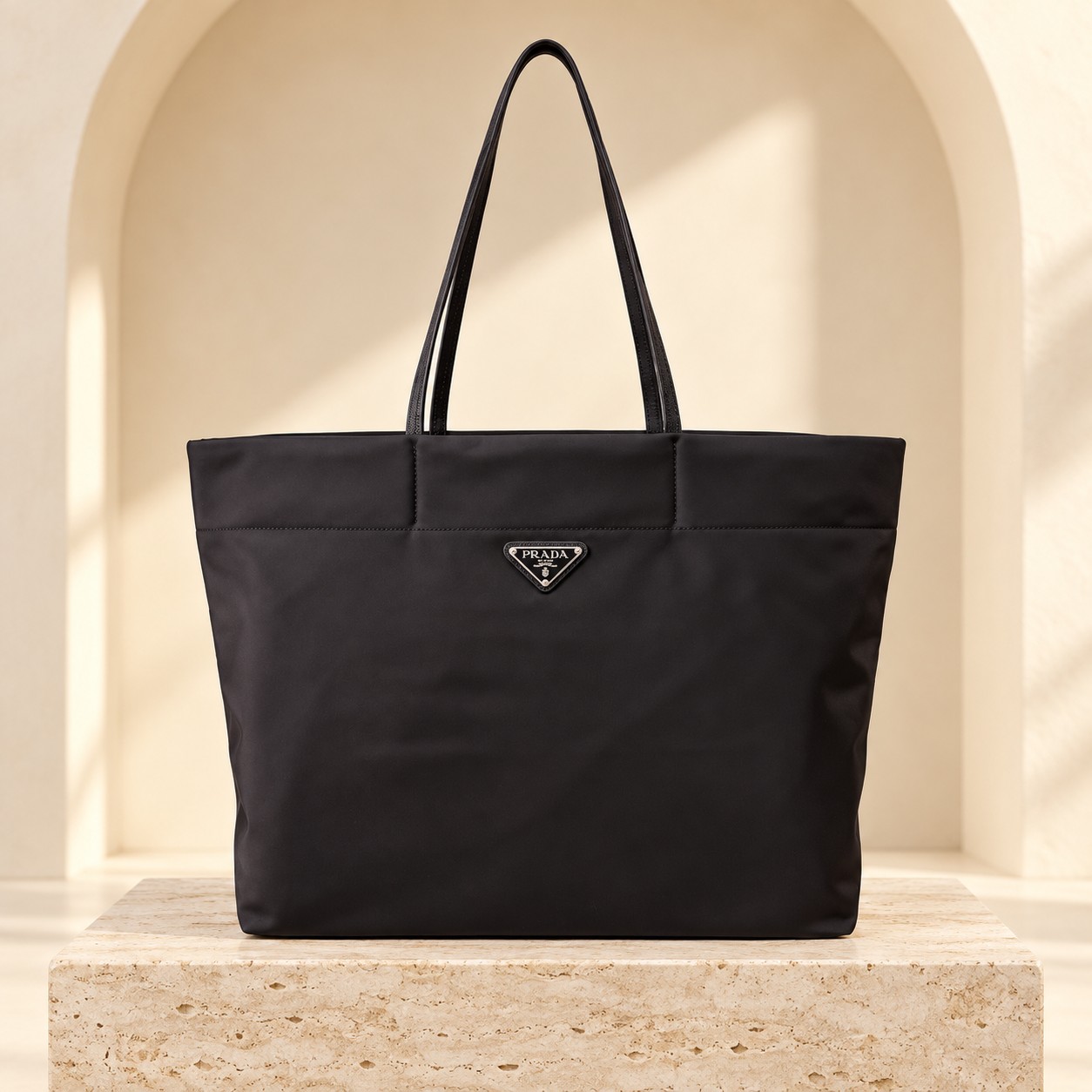 Prada Re-Nylon Large Tote in Black, front view