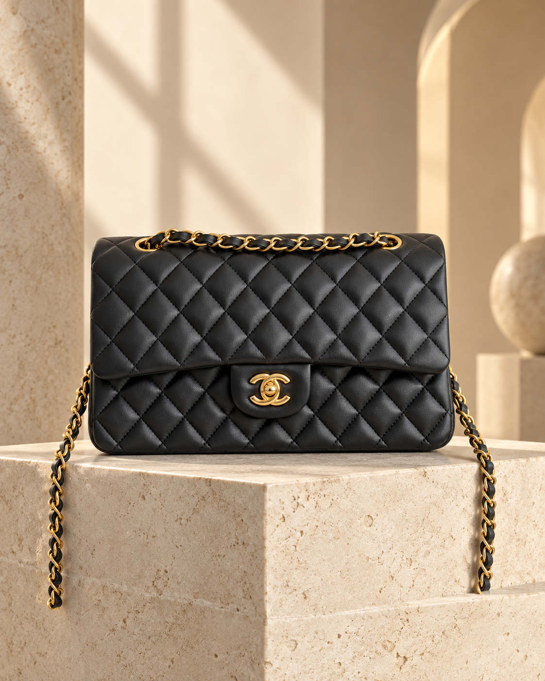 Black quilted Classic 11.12 Double Flap handbag — Lux House feature view