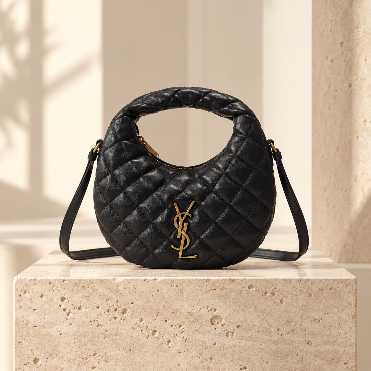 Icarino Mini Hobo, Black Quilted Lambskin