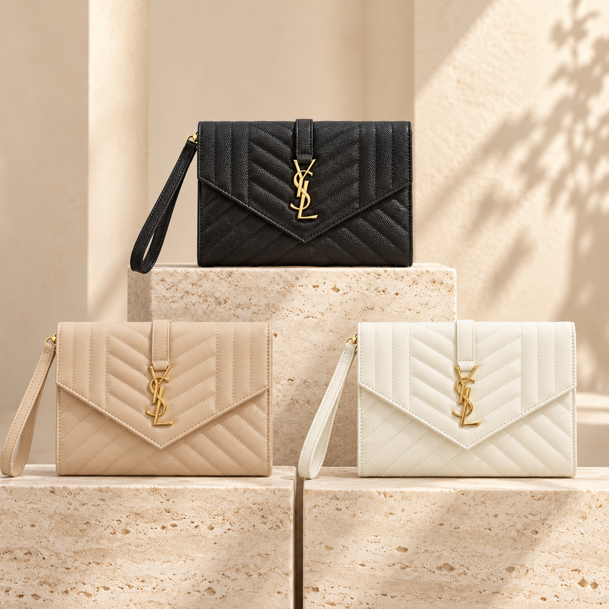 Le Cassandre Wristlet Clutch, Quilted Lambskin Color Collection