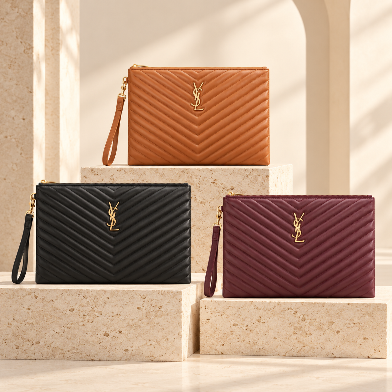 Monogram Document Clutch, Chevron Quilted Calfskin Color Collection